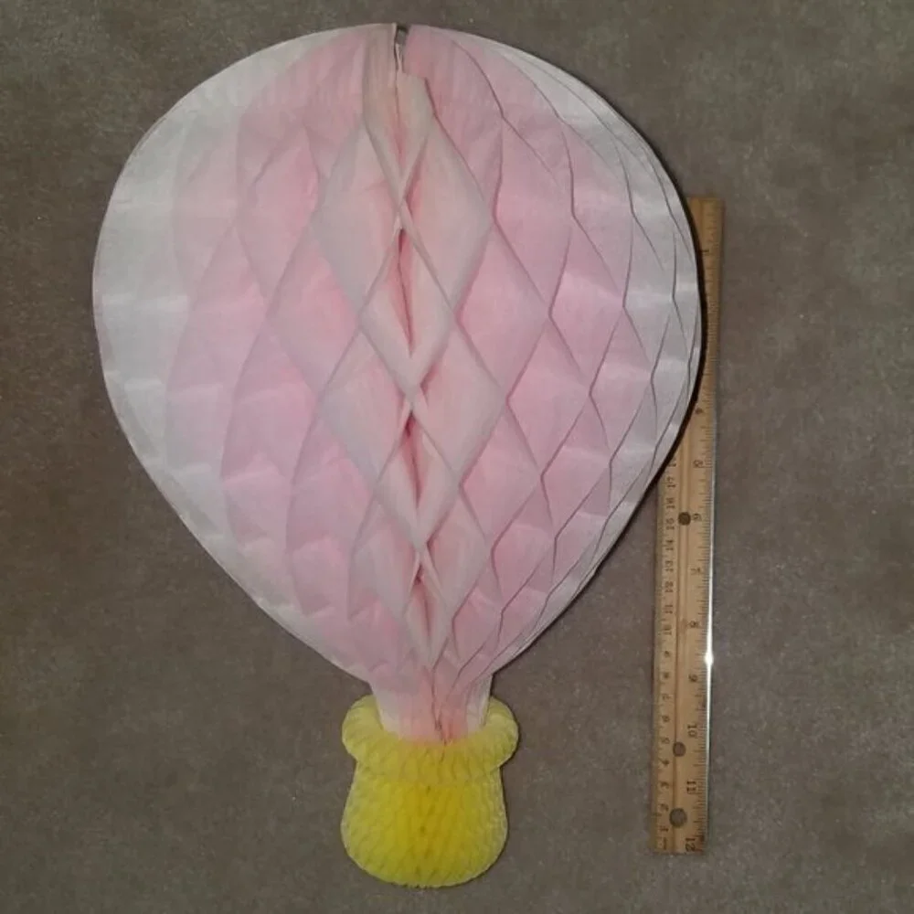 VTG 2 Pink Honeycomb Hot Air Balloon Lot Hanging Decoration 13.75